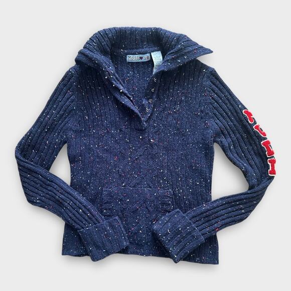 Vintage Y2K Mudd Ribbed Sweater Juniors sz M Navy Blue V-neck Pullover Preppy - Picture 8 of 8